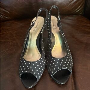 Nine & Co. White Polka Dot Slingback Heels